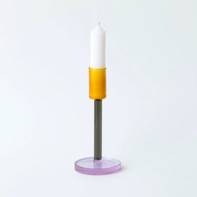 Tall Glass Candle Holder: Grey/Orange