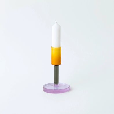 Medium Glass Candle Holder: Grey/Orange