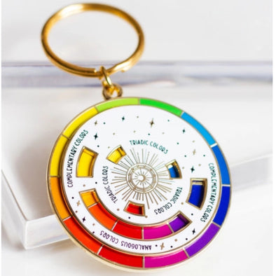 Color Wheel Enamel Keychain: WHITE/GOLD