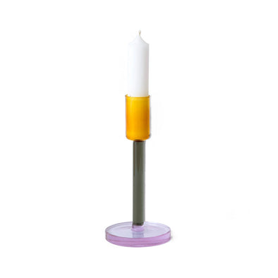 Tall Glass Candle Holder: Grey/Orange