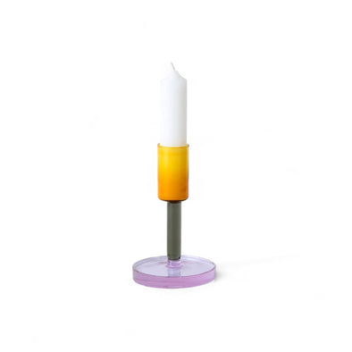 Medium Glass Candle Holder: Grey/Orange