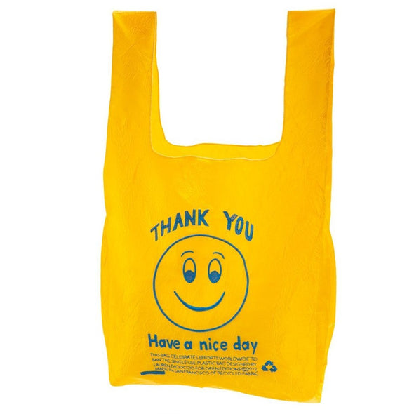 Bag: Blue Smiley on Yellow Fabric