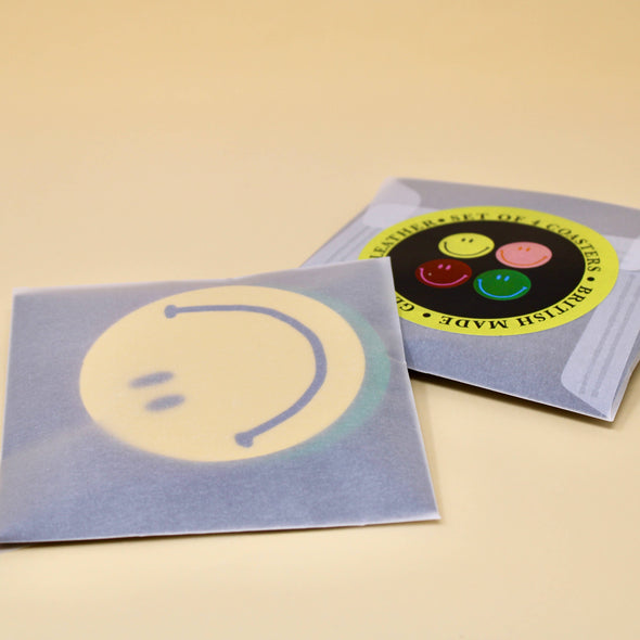 Coasters set of 4: Happy Face Smiley Leather
