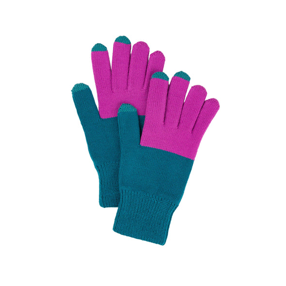 Colorblock Knit Touchscreen Gloves: Teal Magenta