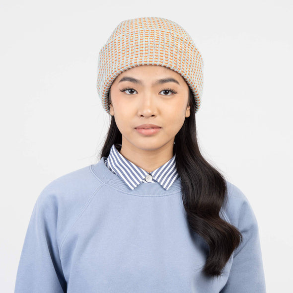 Grid Knit Beanie: Stone Blue