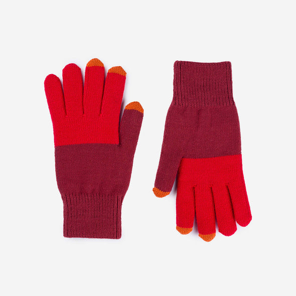 Colorblock Knit Touchscreen Gloves: Ruby Red
