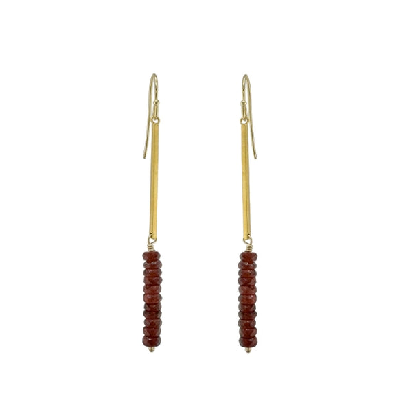 Earrings: Garnet On Gold Bar