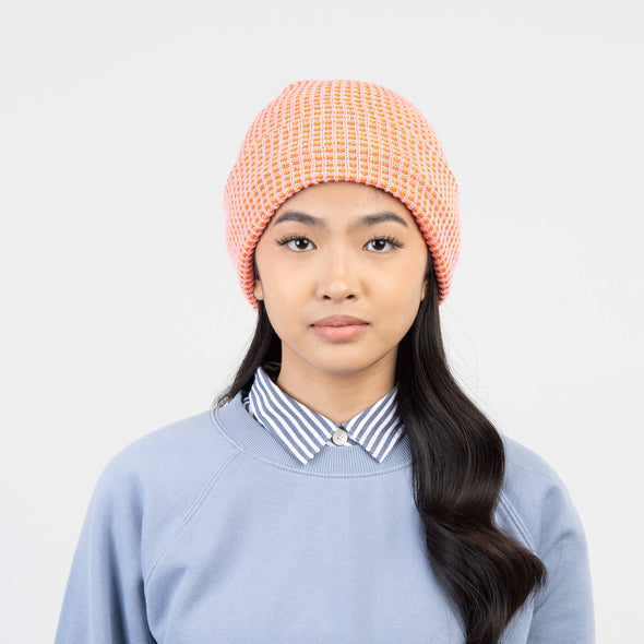 Grid Knit Beanie: Pink
