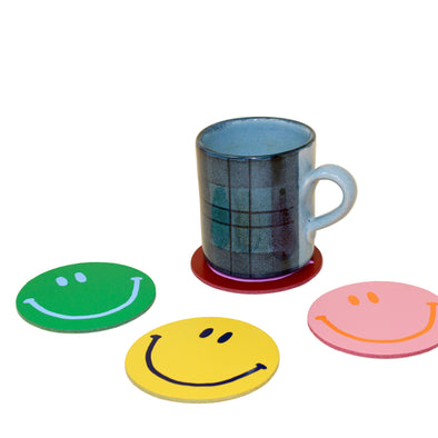 Coasters set of 4: Happy Face Smiley Leather