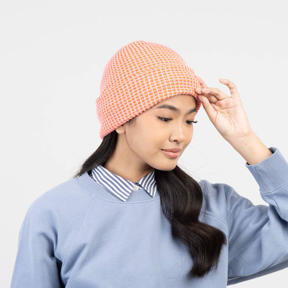 Grid Knit Beanie: Pink