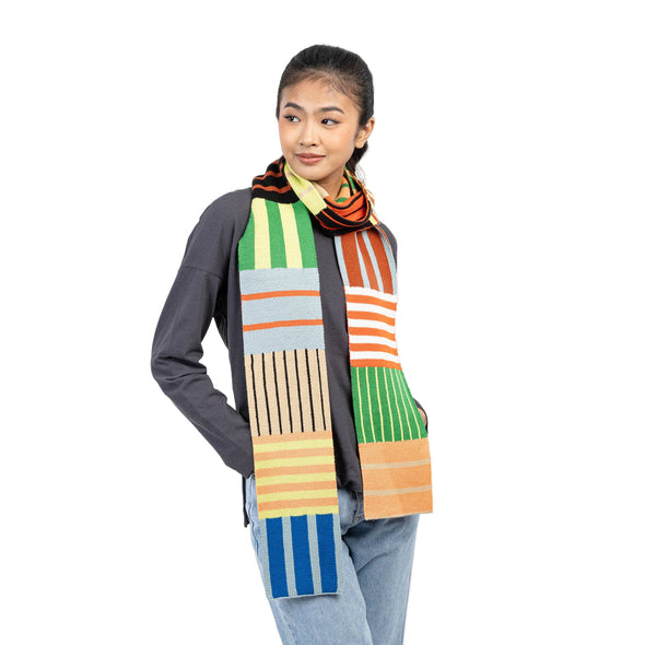 Patchwork Stripe Skinny Scarf