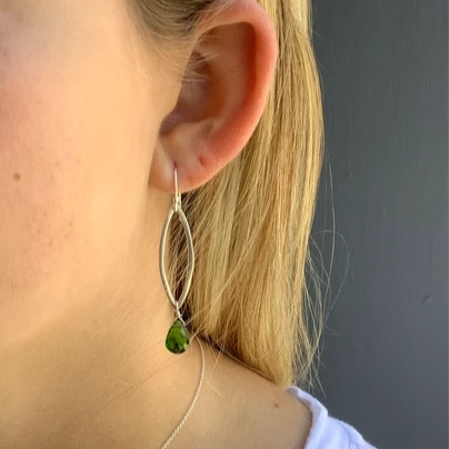 Earrings: Silver Leaf with Chrome Diopside