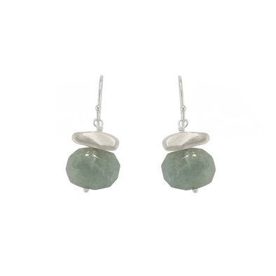 Earrings: Silver Nugget with Aquamarine