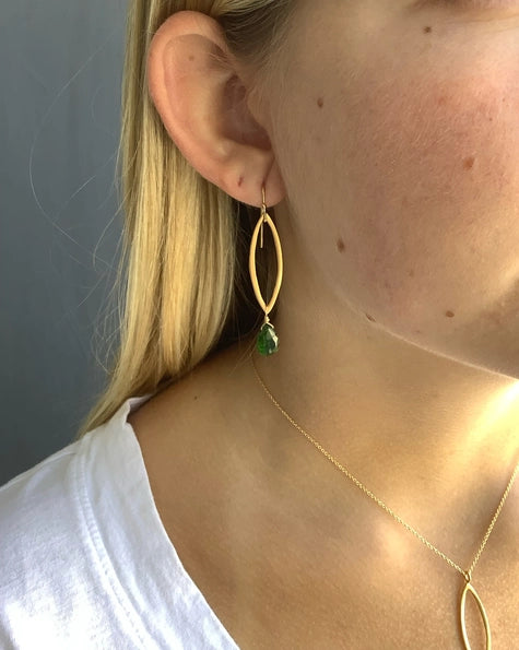 Earrings: Leaf with Chrome Diopside