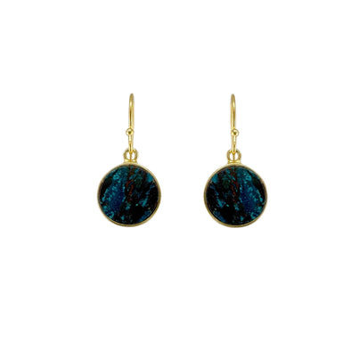 Earrings: Chrysocolla Coins in Vermeil