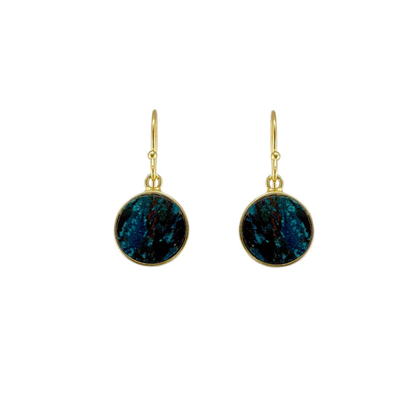 Earrings: Chrysocolla Coins in Vermeil