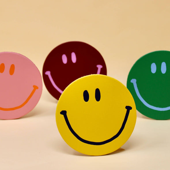 Coasters set of 4: Happy Face Smiley Leather