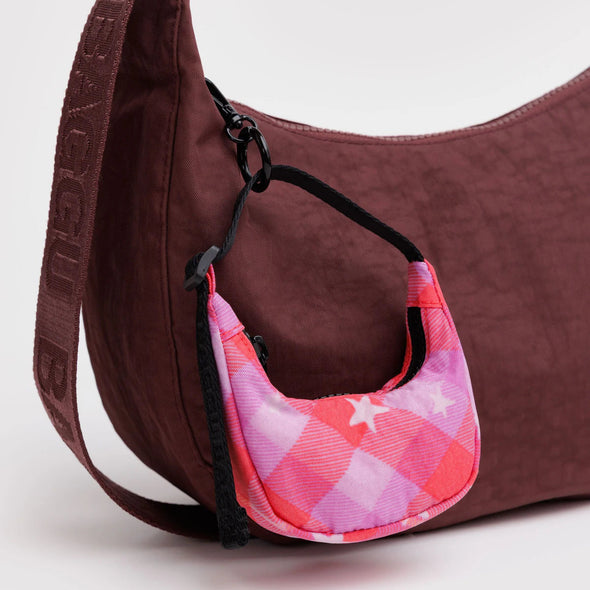 Crescent Bag Charm: Pink Star Plaid