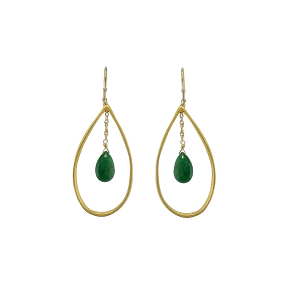 Earrings: Gold Drop with Emerald