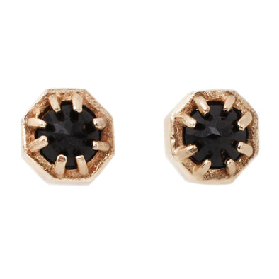Earrings: Small Black Spinel Octagon Studs 14k Gold
