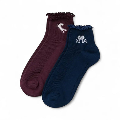 Lettuce Edge Socks Set of 2: Mahogany & Navy Icons