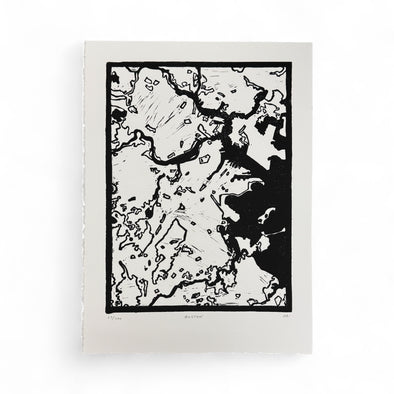 Print: Boston Map Wood Cut