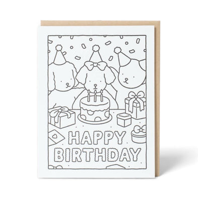 Coloring Card: Happy Birthday Cake