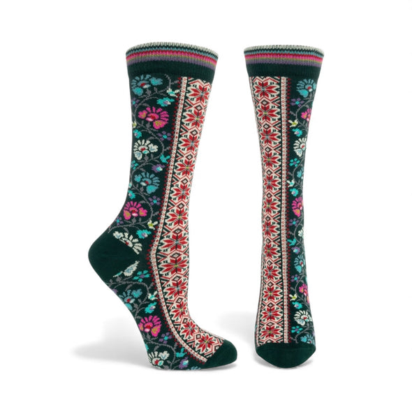 Socks: Floral Ribbons Green