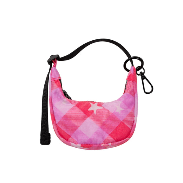 Crescent Bag Charm: Pink Star Plaid