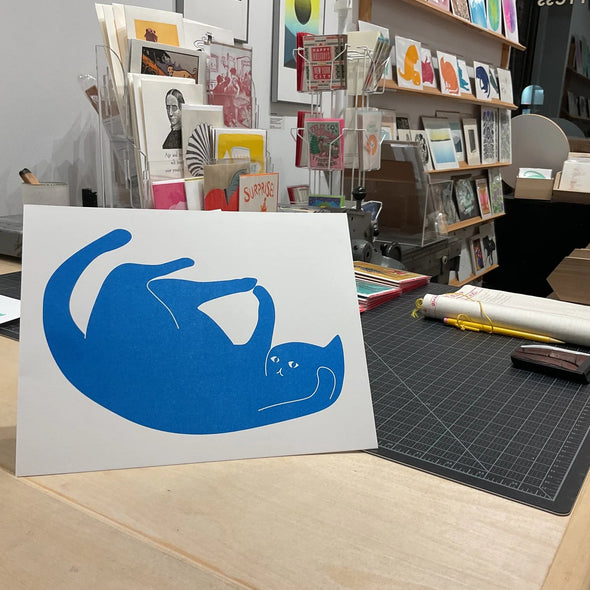 Cat Print-Blue Reclining