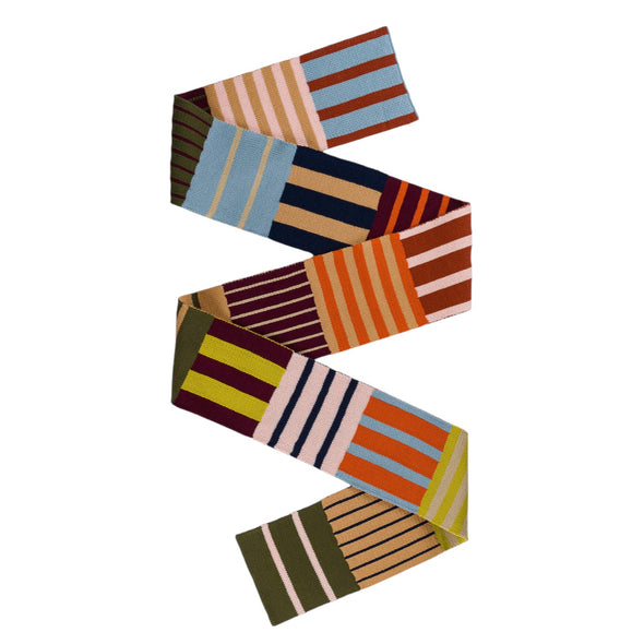 Patchwork Stripe Skinny Scarf: Desert