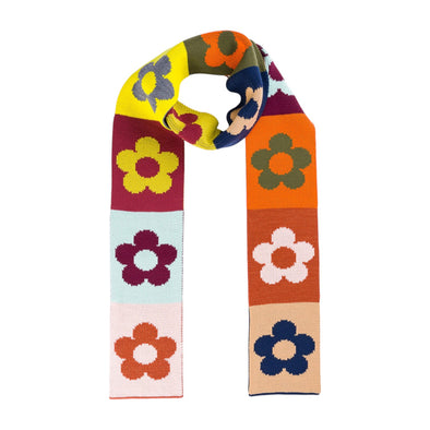 Flower Block Skinny Knit Scarf: Desert