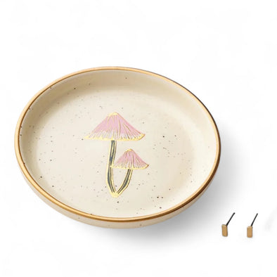 Jewelry Dish & Stud Earring Set: Mushroom/Oatmeal