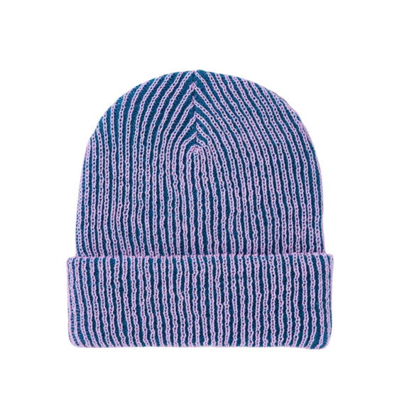 Rib Knit Hat: Teal/Lilac