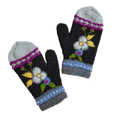 Hand-Knit Mittens: Charcoal