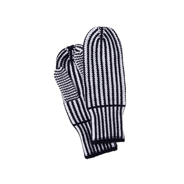 Stripe Knit Mitten: Black/White