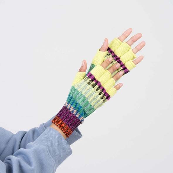 Mosaic Fingerless Gloves: Lime/Cobalt