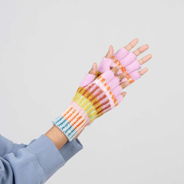 Mosaic Fingerless Gloves: Rust/Lilac
