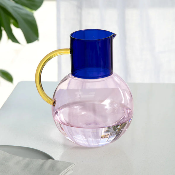 Large Pablo Glass Jug: Pink/Cobalt