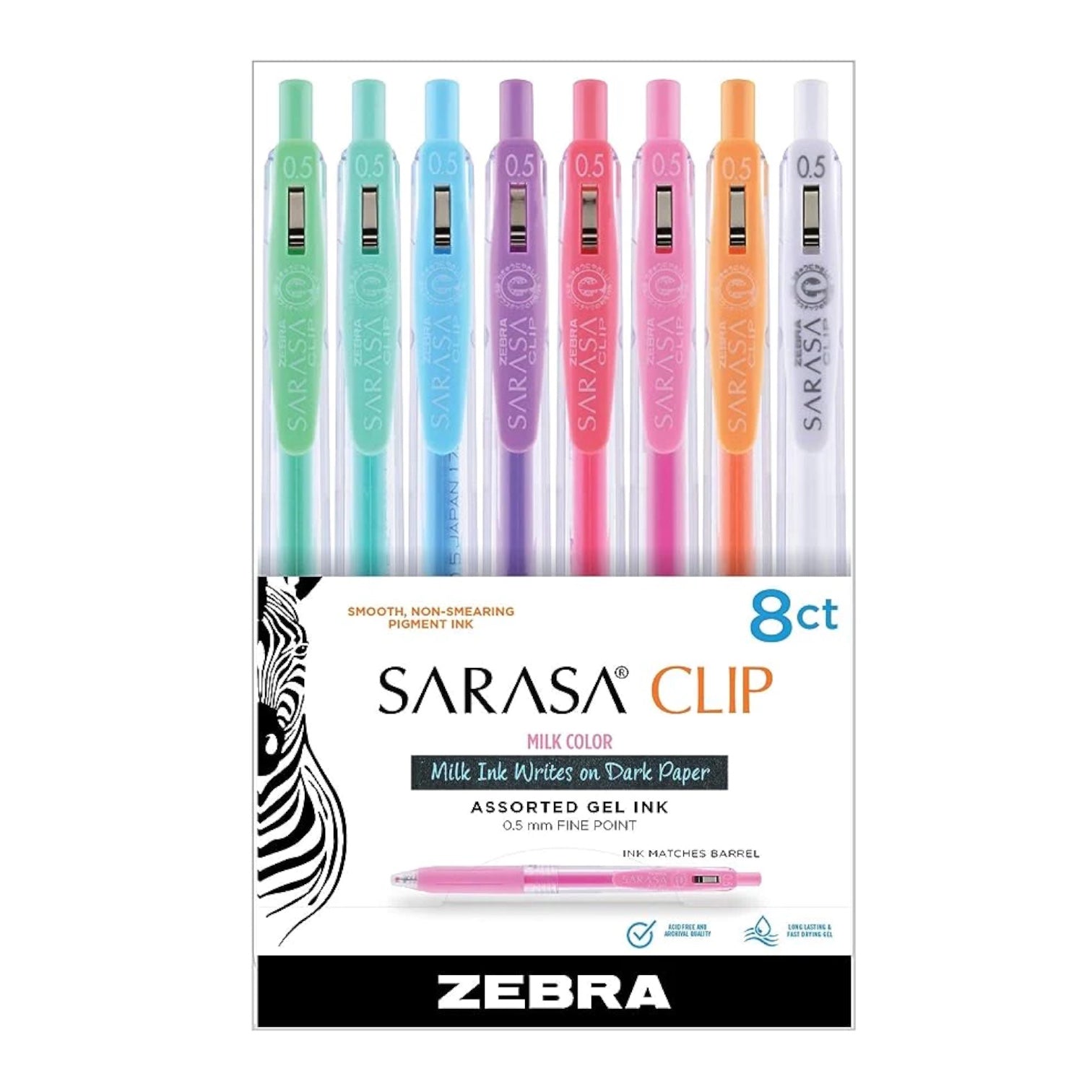 Zebra Sarasa Gel Pens: Milky Set of 8 – ICA Retail Store