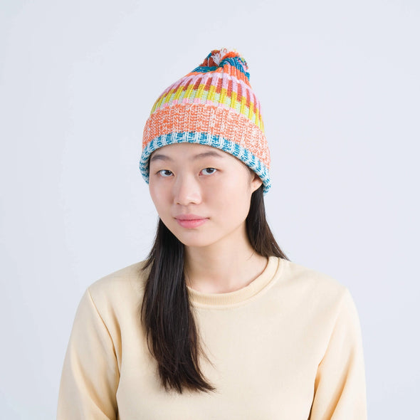 Mosaic Stripe Pom Beanie: Rust Lilac
