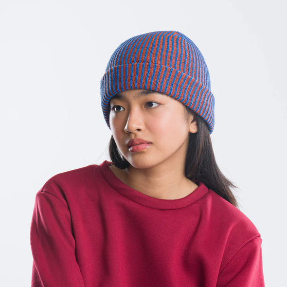 Rib Knit Hat: Cobalt/Rust