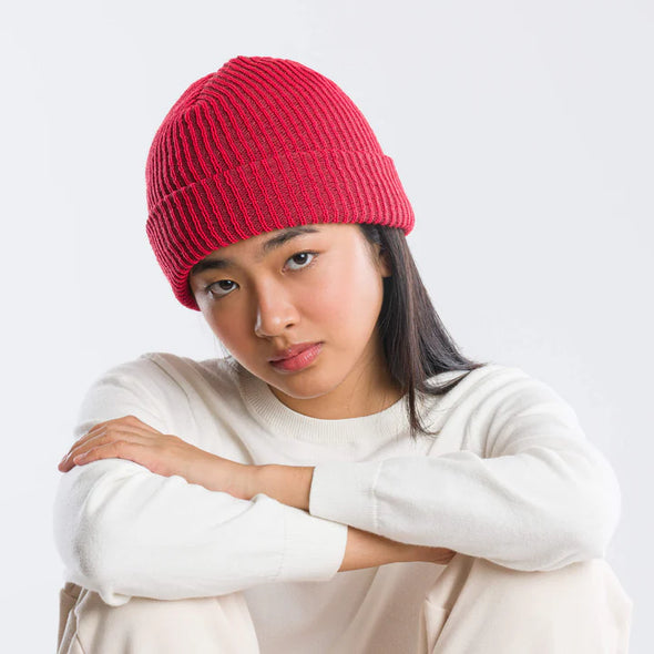 Rib Knit Hat: Ruby Red