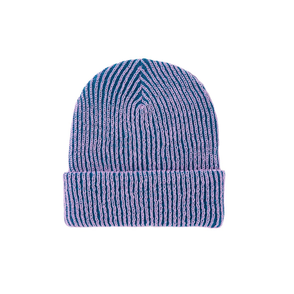 Rib Knit Hat: Teal/Lilac