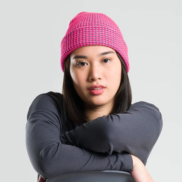 Grid Knit Hat: Fuchsia