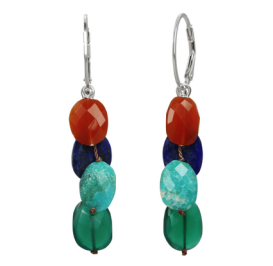 Earrings: Faceted Flat Carnelian, Turquoise, Lapis and Green Onyx