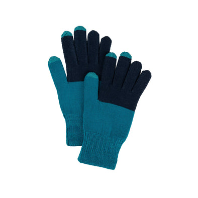 Colorblock Knit Touchscreen Gloves: Navy Teal