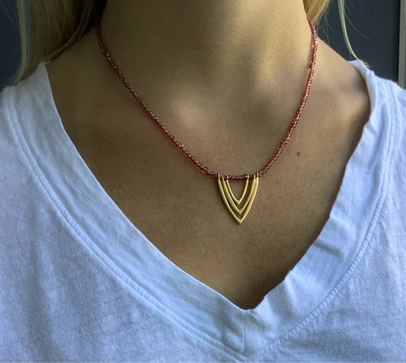 Necklace: Triple V Pendant On Garnet