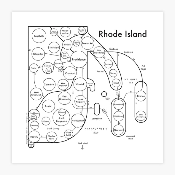 Letterpress Print: Rhode Island 8" x 8"