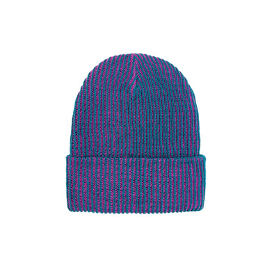 Rib Knit Beanie: Teal Magenta